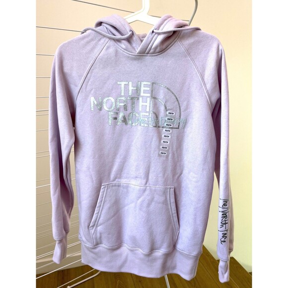The North Face Women's Hoodie XS Lavender Purple Silver Metallic Foil Logo NWT - Picture 1 of 9